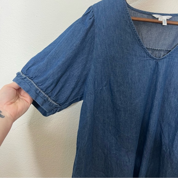 Draper James Heidi V-Neck Chambray Denim Puff Sleeve Top L - Picture 4 of 8